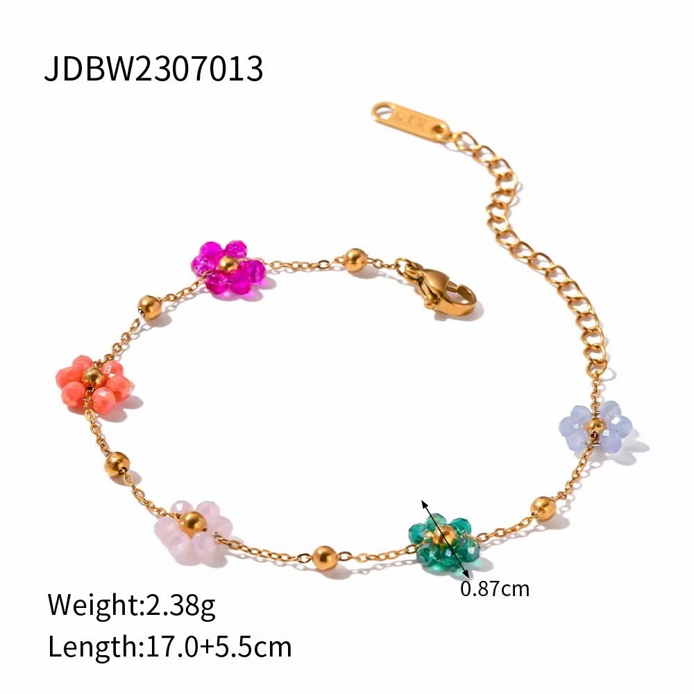 18K Gold Plated Colorful Flower Charms Bracelet - Picture 9 of 10